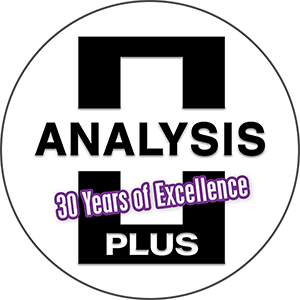 Logo for Analysis Plus celebrating 30 years of excellence.