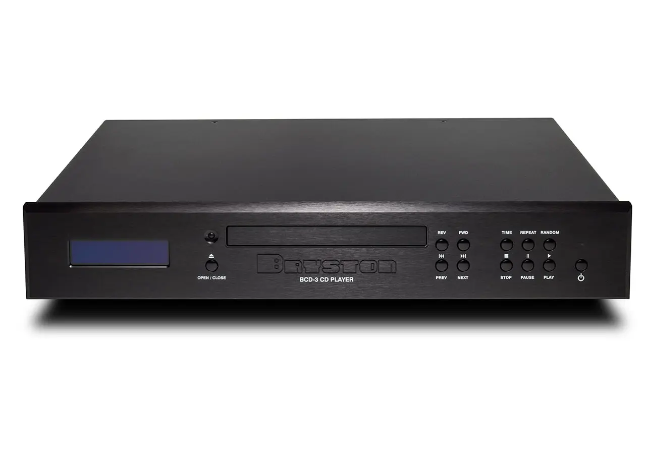 A black audio CD player with a display and control buttons.