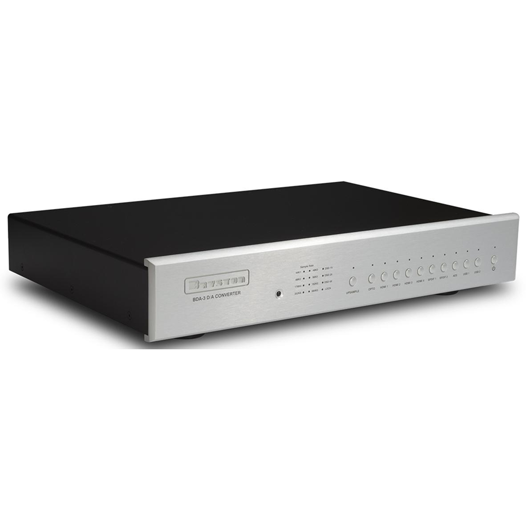 A sleek black and silver electronic device with multiple ports and indicator lights.