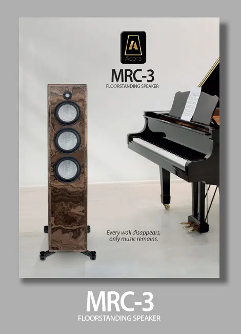High-fidelity MRC-3 speaker system next to a grand piano.