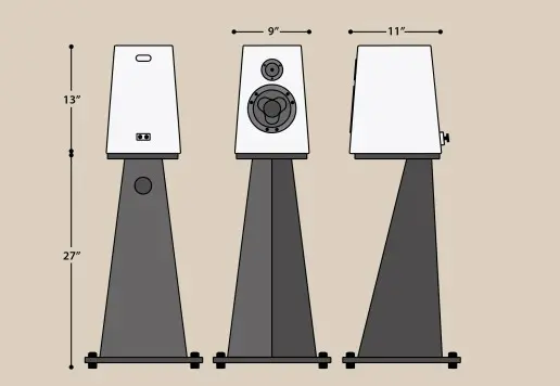 Stylish modern speakers on sleek stands with minimalist design.