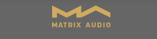 Matrix Audio logo with modern gold lettering on a dark background.