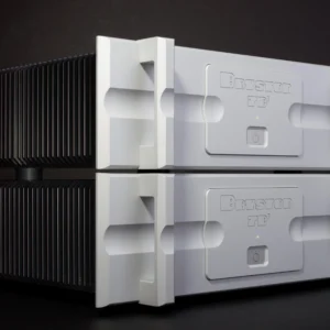 Two stacked electronic devices with white and black casing.