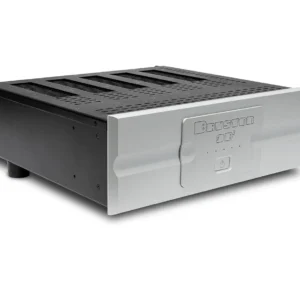 Silver and black metal electronic enclosure or case.