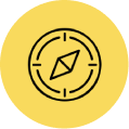 Minimalist yellow compass icon with black needle.