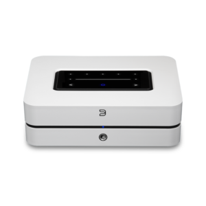 Compact white electronic device with a black touchscreen and a lock.
